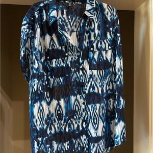 New Blue/White Batik Style Blouse Jones NY Sz XL